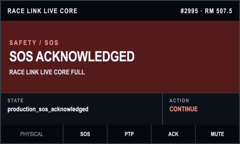 Current Race Link Core SOS-acknowledged driver state